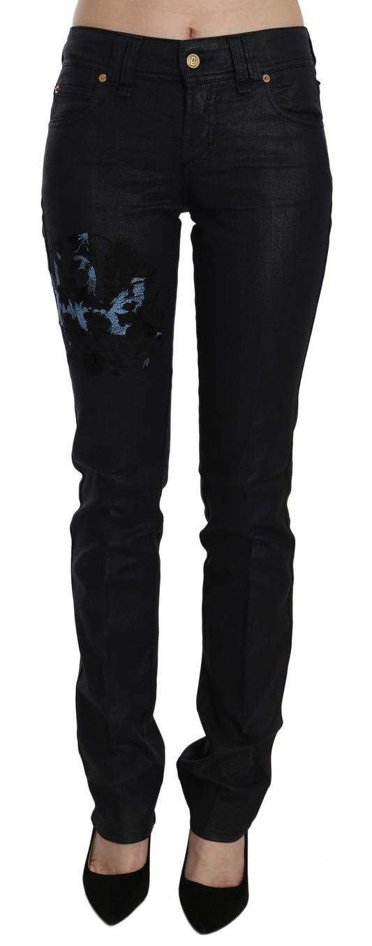 Jeans skinny a vita media con ricamo floreale Black Swan di John Galliano