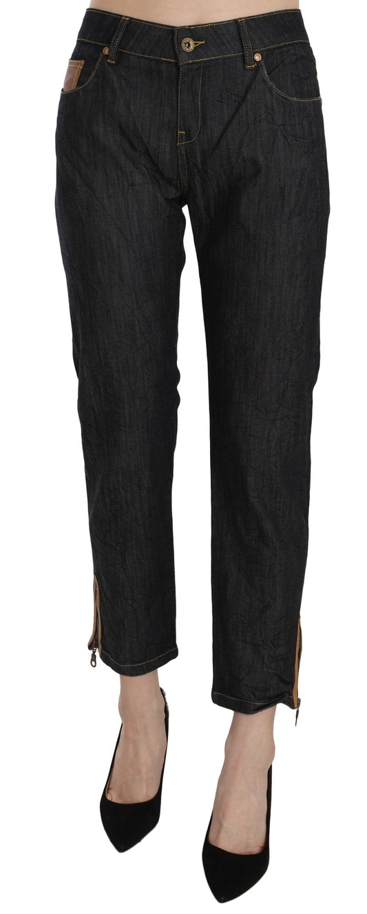 Jeans con pantaloni dritti a vita alta in cotone blu PLEIN SUD