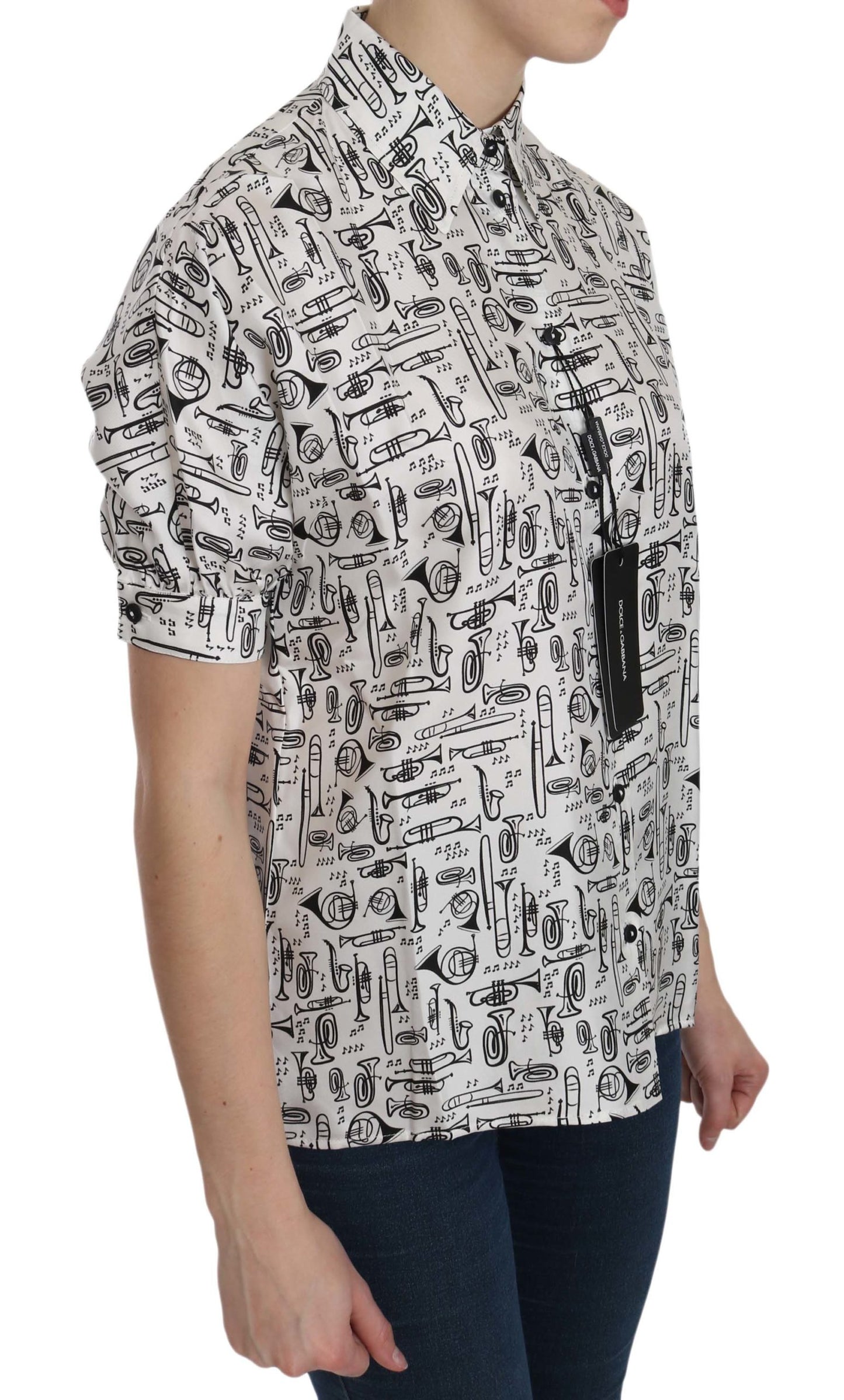 Camicia Dolce & Gabbana bianca con colletto a forma di strumento musicale