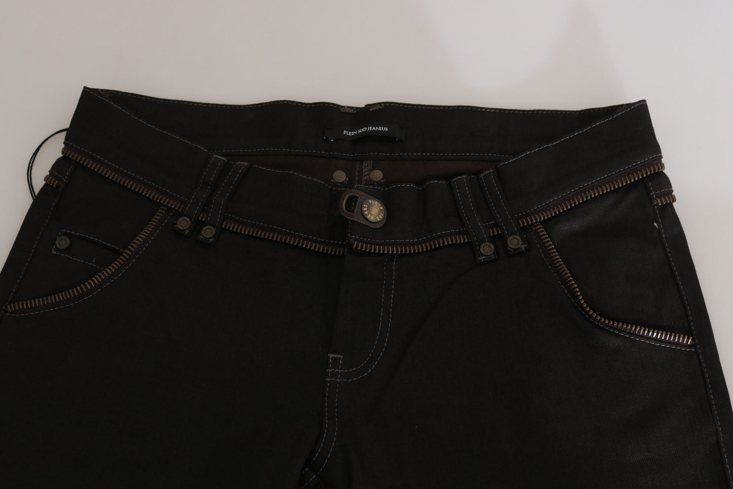Jeans skinny in denim nero a vita media in cotone John Galliano