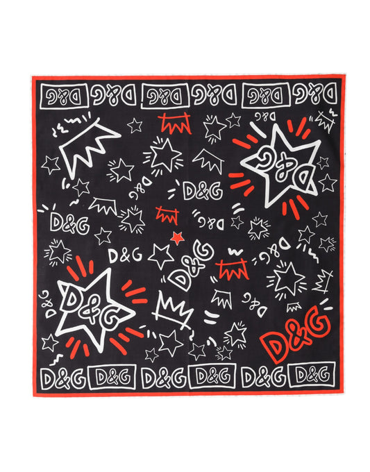 Sciarpa Dolce & Gabbana in cotone DG Crown nera, bianca e rossa, 47 cm x 46 cm