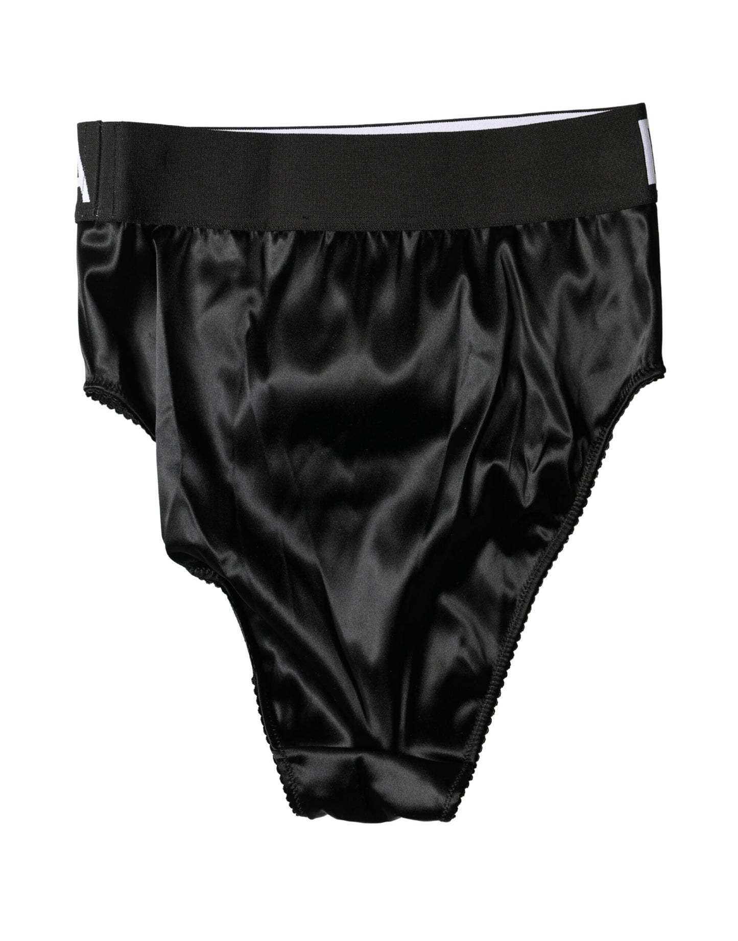 Slip a vita alta in raso nero Dolce & Gabbana con logo, intimo da donna