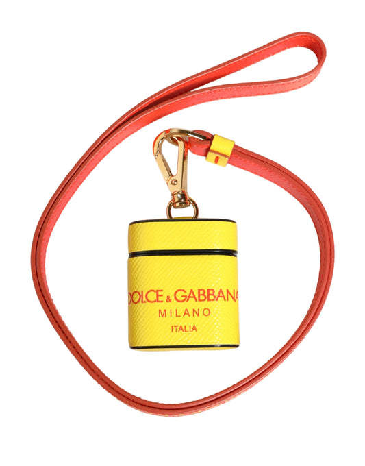 Custodia per Airpods con cinturino a scatto in pelle di vitello gialla Dolce & Gabbana