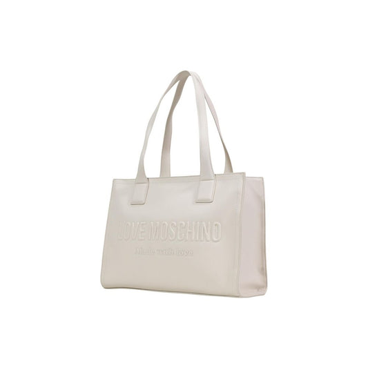 Borsa a mano in polietilene beige Love Moschino