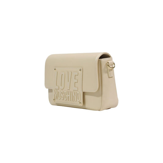 Borsa a mano in polietilene color crema Love Moschino