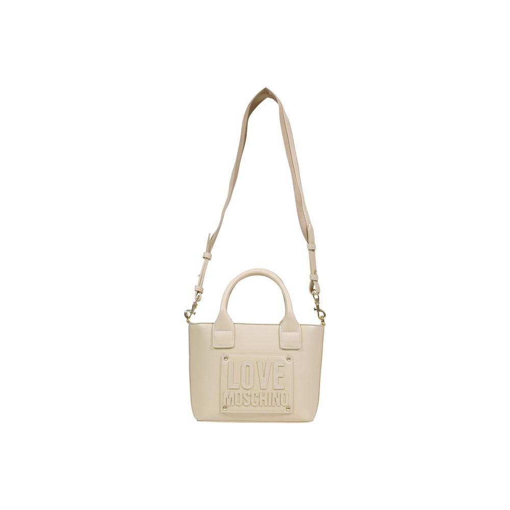 Borsa a mano in polietilene color crema Love Moschino