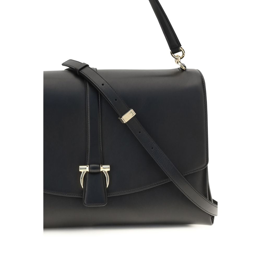 Ferragamo Black Calf Leather Bos Taurus Shoulder Bag