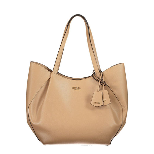 Guess Jeans Beige Polyurethane Women's Bag with Shoulder Handles