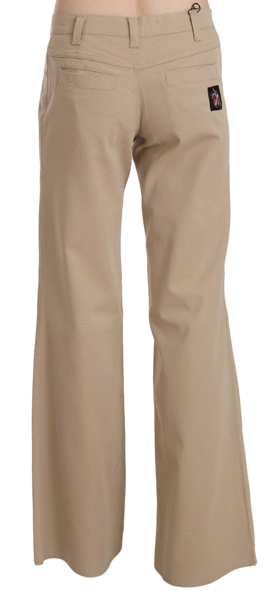 Pantaloni a zampa a vita media in cotone beige Just Cavalli