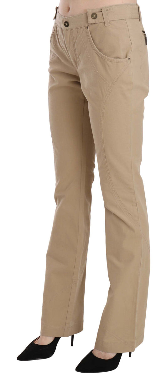 Pantaloni dritti a vita media in cotone beige Just Cavalli