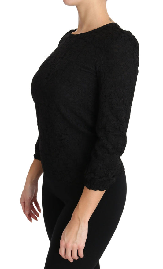 Blusa con cerniera in pizzo floreale nero Dolce & Gabbana