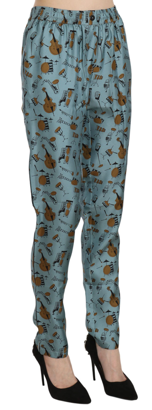 Pantaloni affusolati con stampa di strumenti musicali blu Dolce & Gabbana