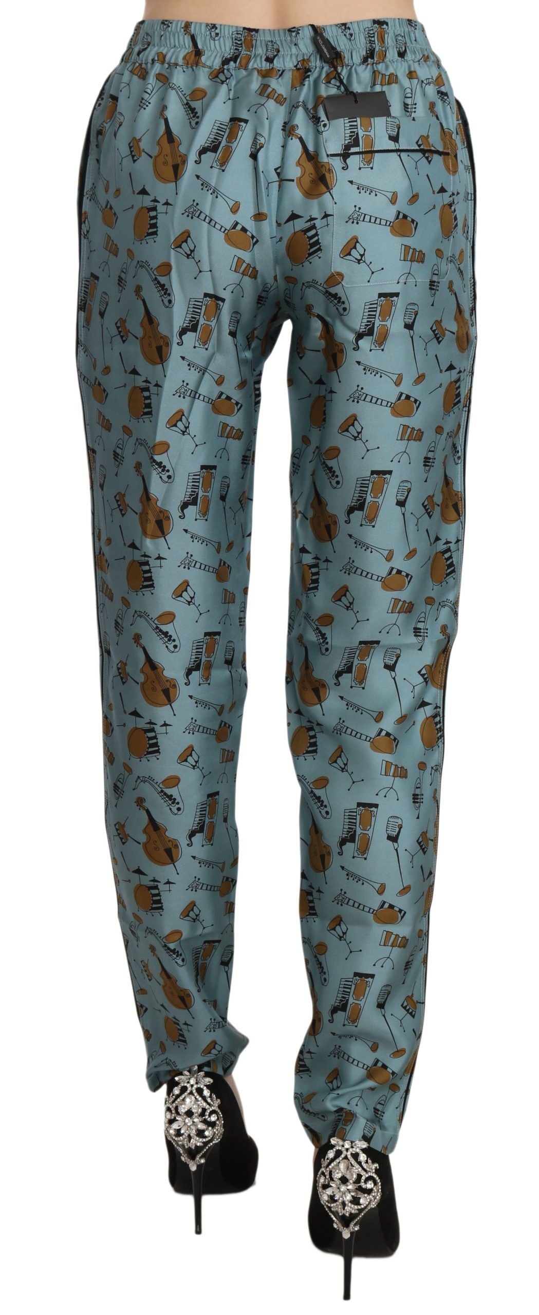 Pantaloni affusolati con stampa di strumenti musicali blu Dolce & Gabbana