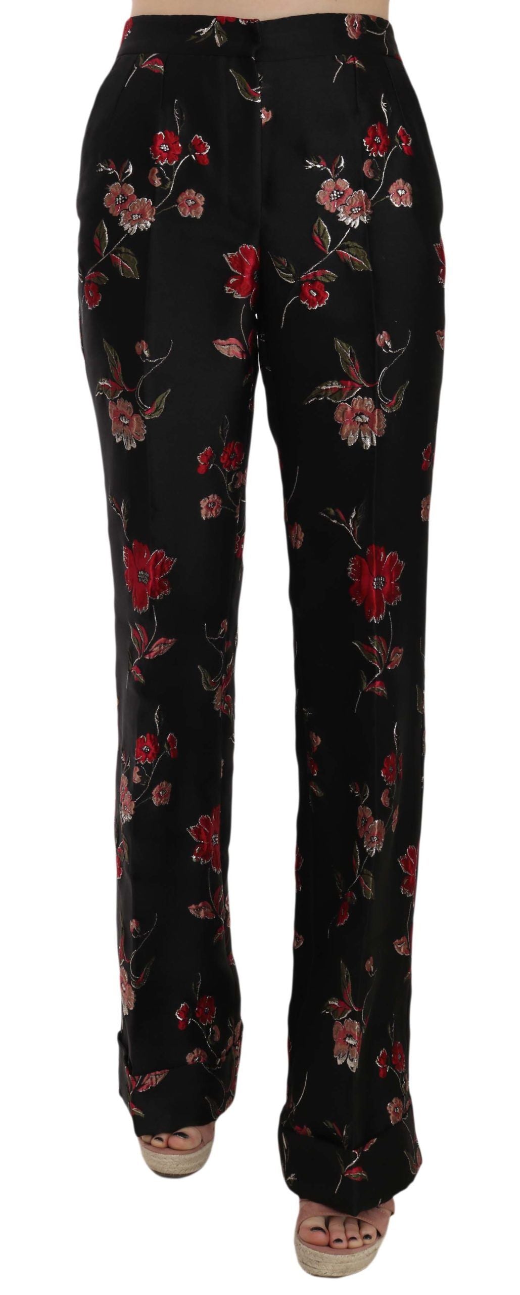 Pantaloni neri con stampa floreale Dolce & Gabbana