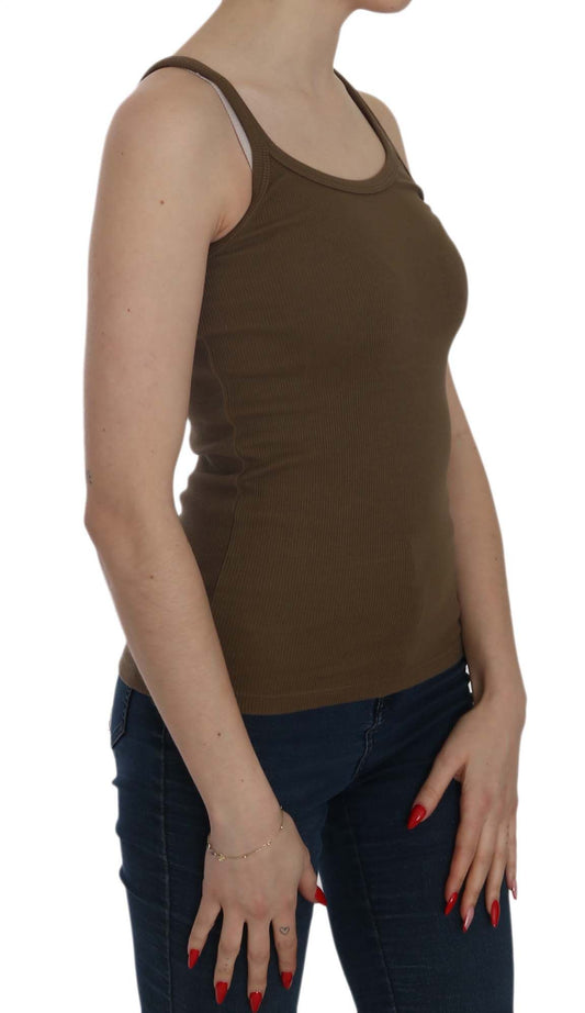 PINK MEMORIES Top blusa senza maniche con spalline sottili marrone