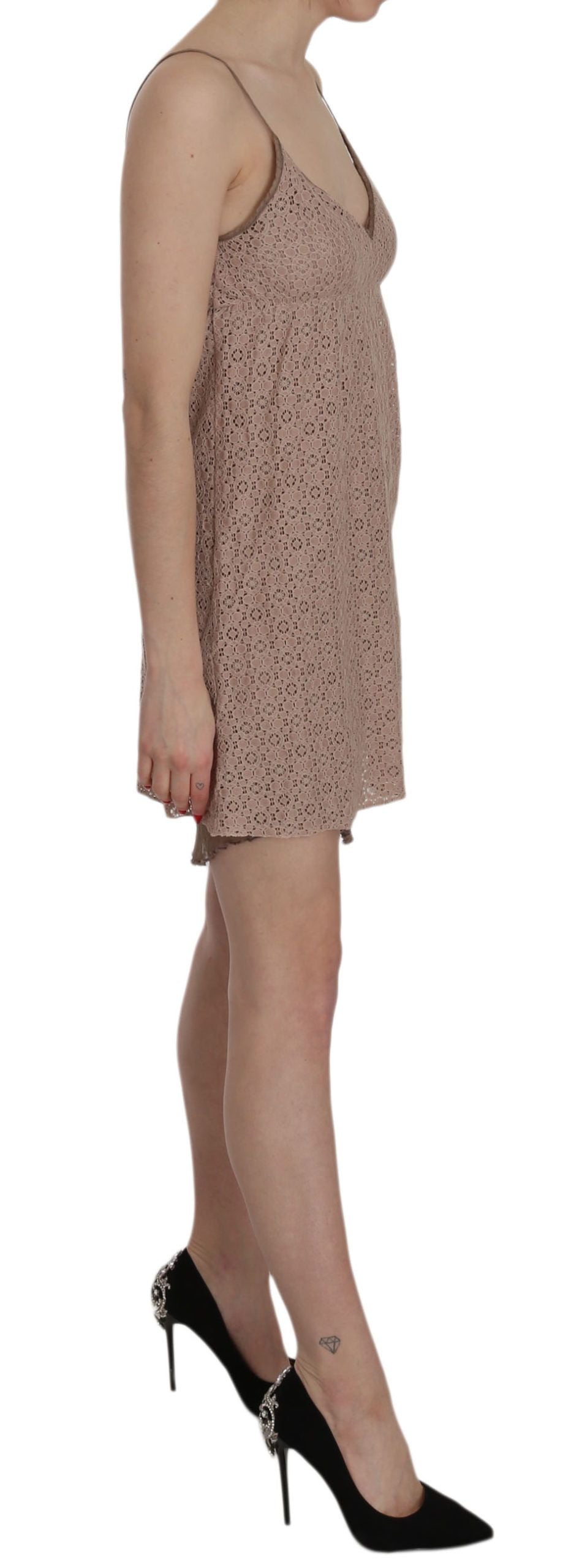 PINK MEMORIES Mini abito in cotone beige con spalline sottili e linea ad A