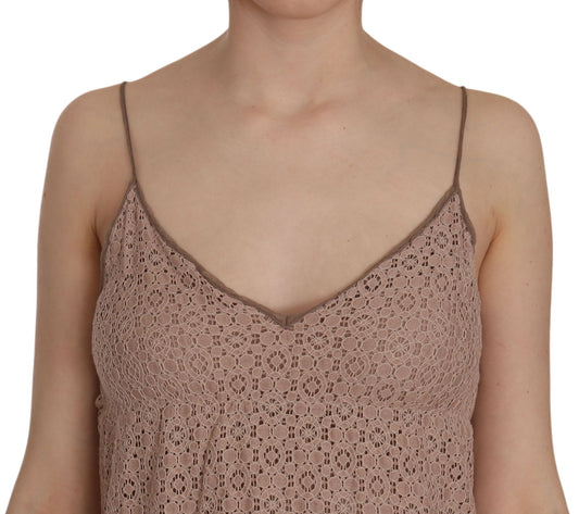 PINK MEMORIES Mini abito in cotone beige con spalline sottili e linea ad A