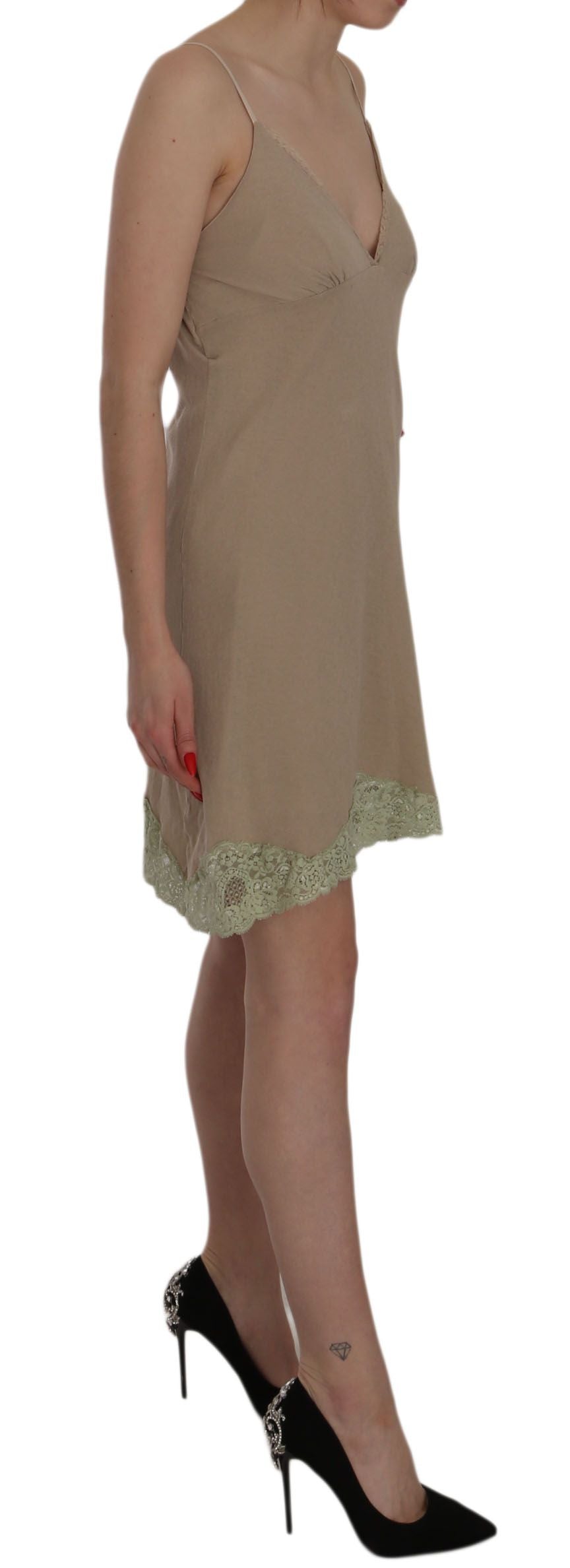 PINK MEMORIES Mini abito in cotone con spalline sottili in pizzo beige