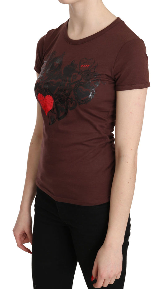 T-shirt girocollo stampata con cuori marroni Exte