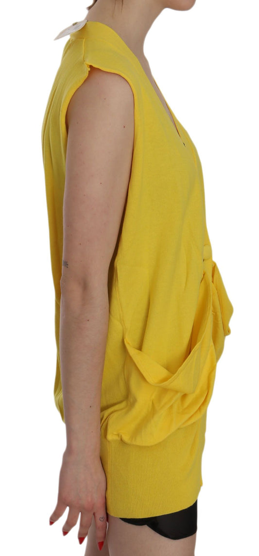 PINK MEMORIES Cardigan senza maniche in cotone giallo 100%