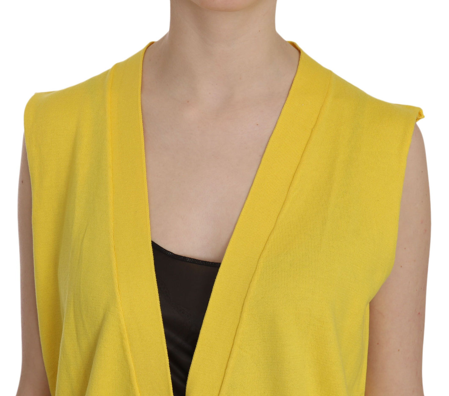 PINK MEMORIES Cardigan senza maniche in cotone giallo 100%