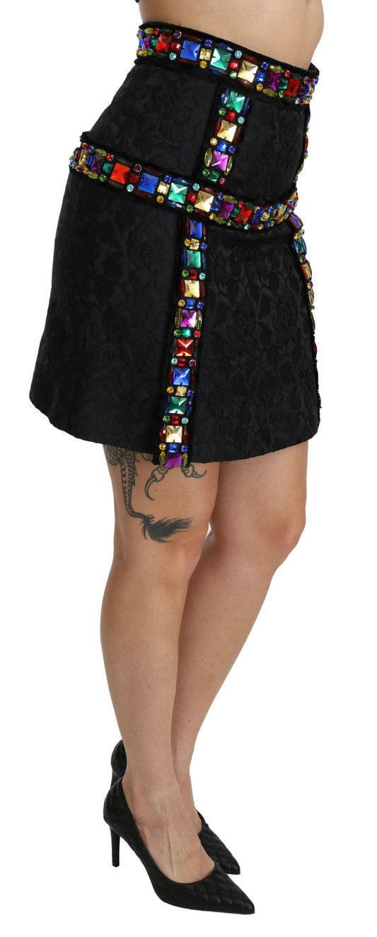 Gonna a vita alta con cristalli neri Dolce & Gabbana