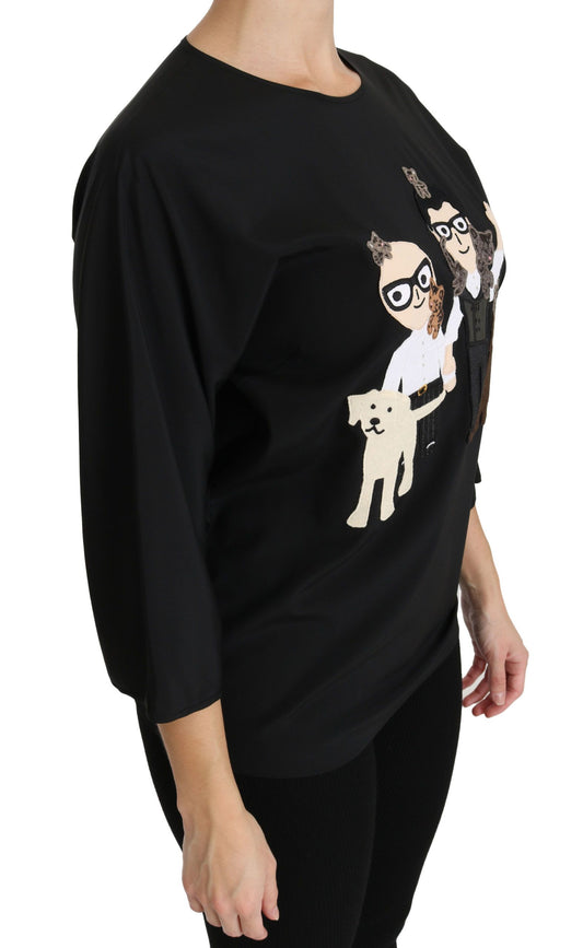 Dolce & Gabbana Nero #dgfamily Top T-shirt Blusa in seta