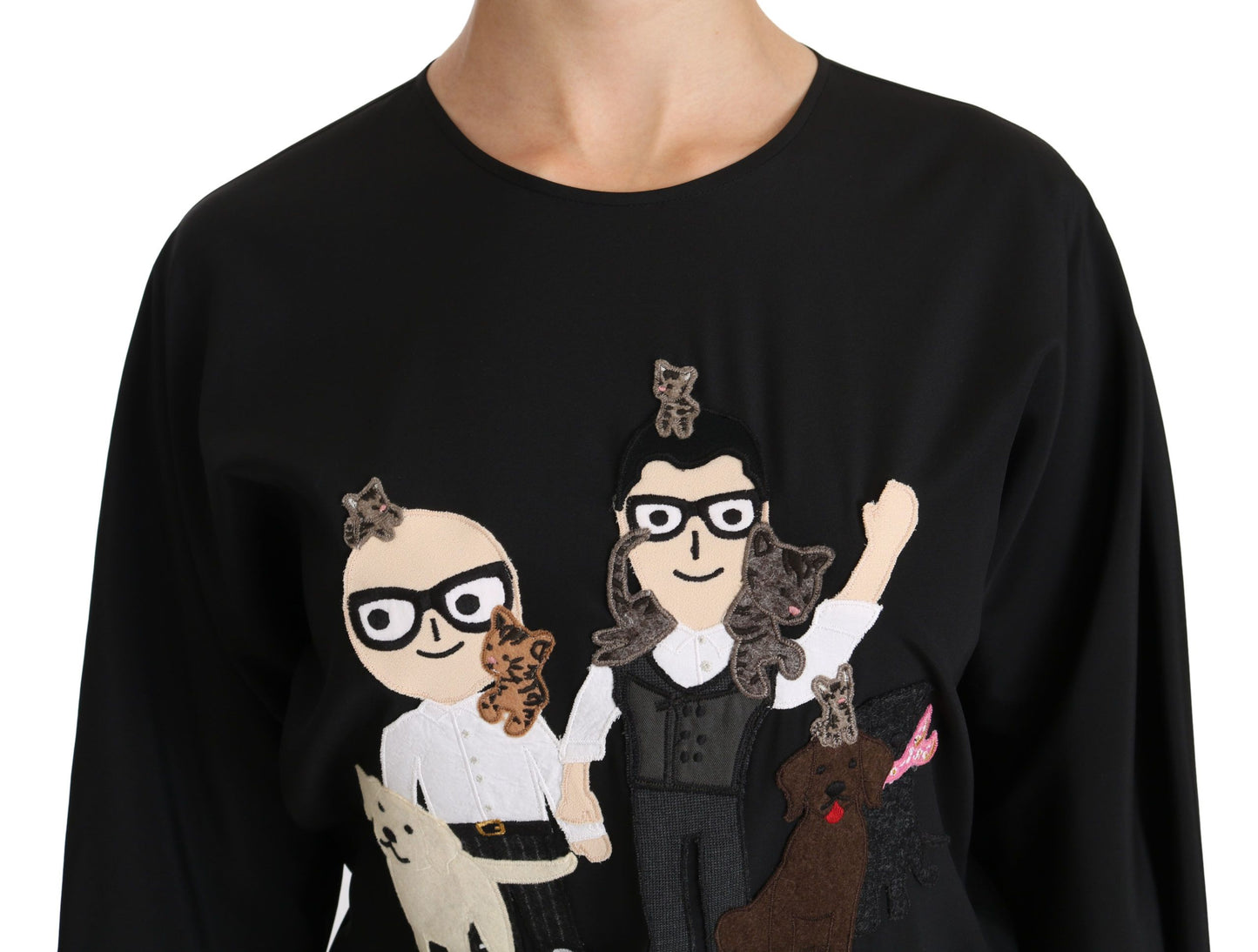 Dolce & Gabbana Nero #dgfamily Top T-shirt Blusa in seta