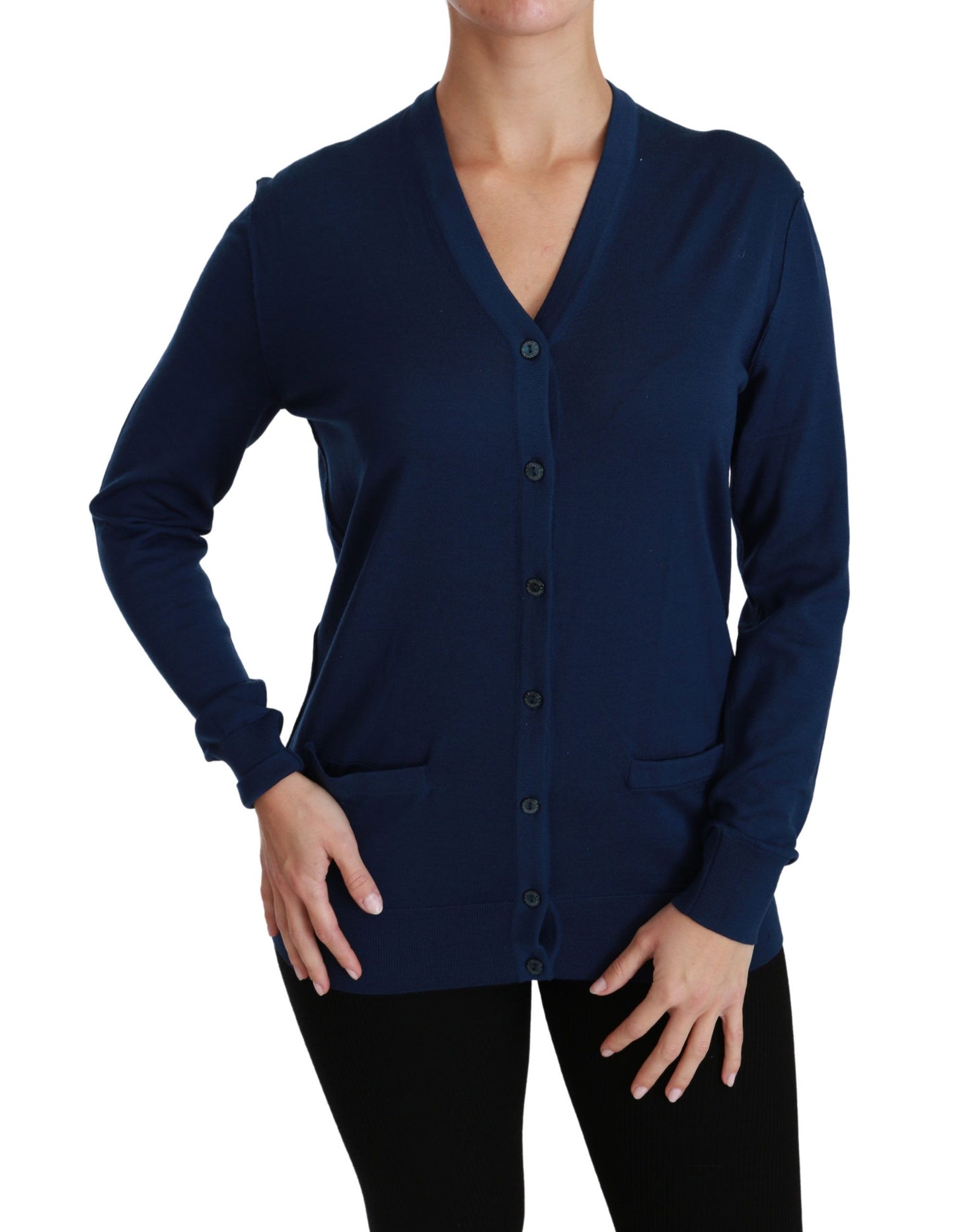 Dolce & Gabbana Cardigan con bottoni blu Maglione in lana vergine