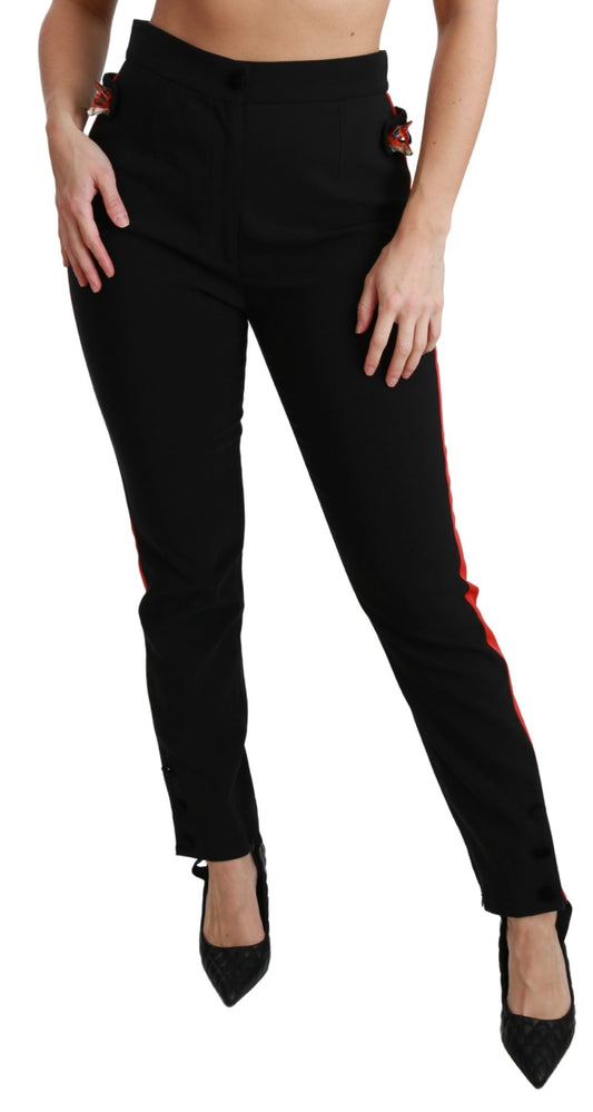 Pantaloni neri skinny elasticizzati in cotone con testa di volpe Dolce & Gabbana
