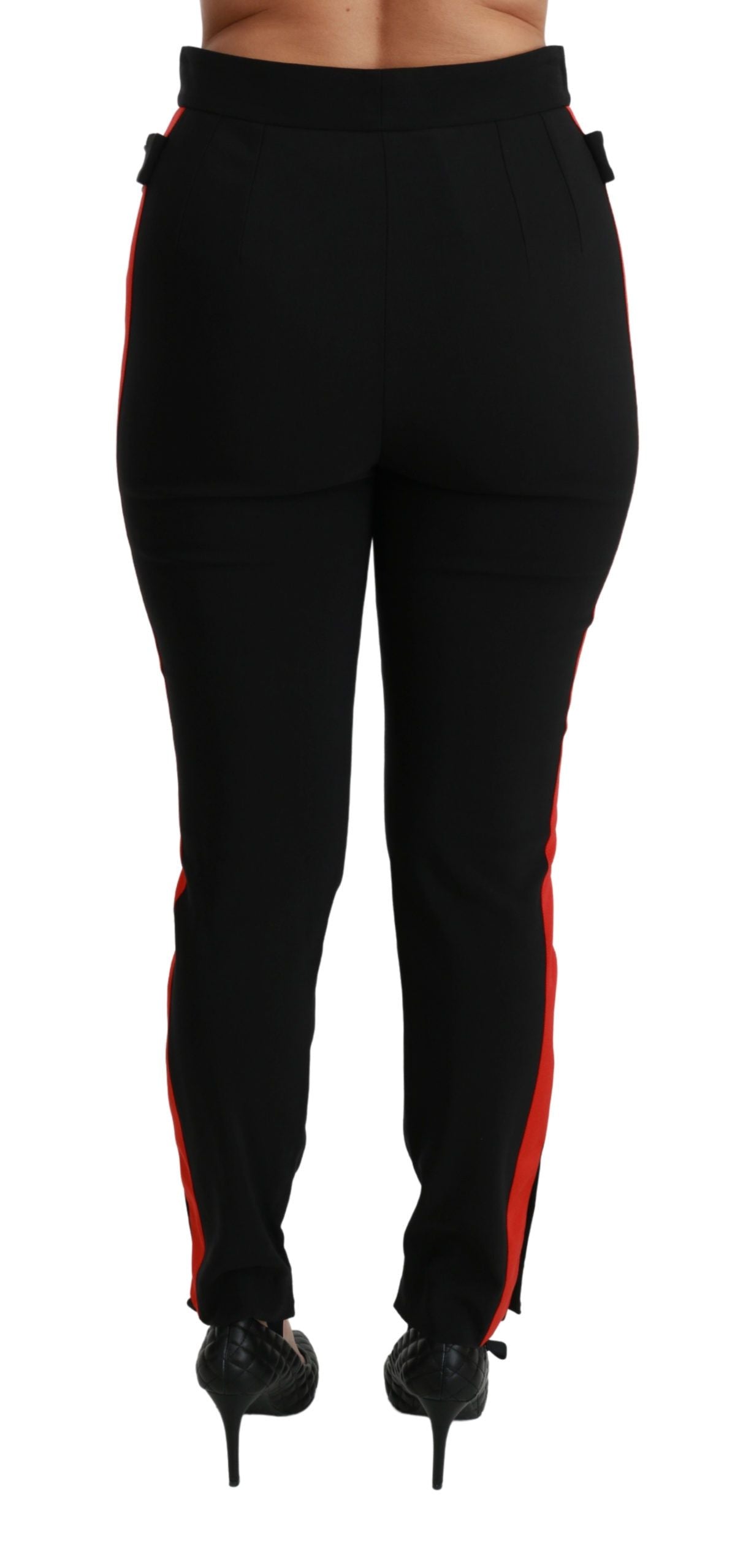 Pantaloni neri skinny elasticizzati in cotone con testa di volpe Dolce & Gabbana