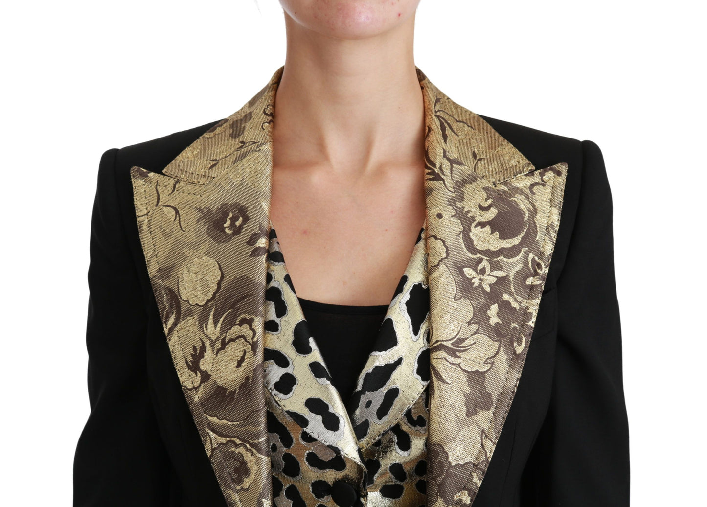 Dolce & Gabbana Gilet Blazer Nero Jacquard Giacca di Lana