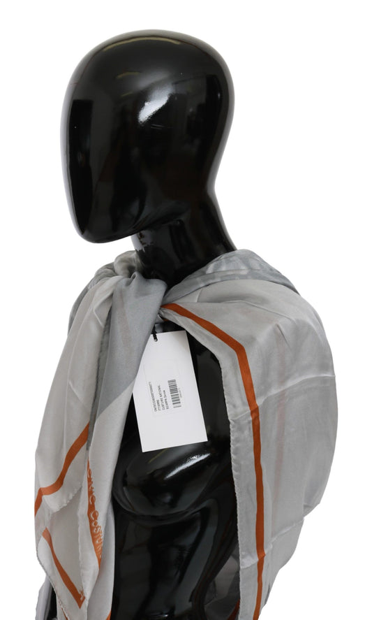 Sciarpa foulard floreale in seta grigio-arancione Costume National