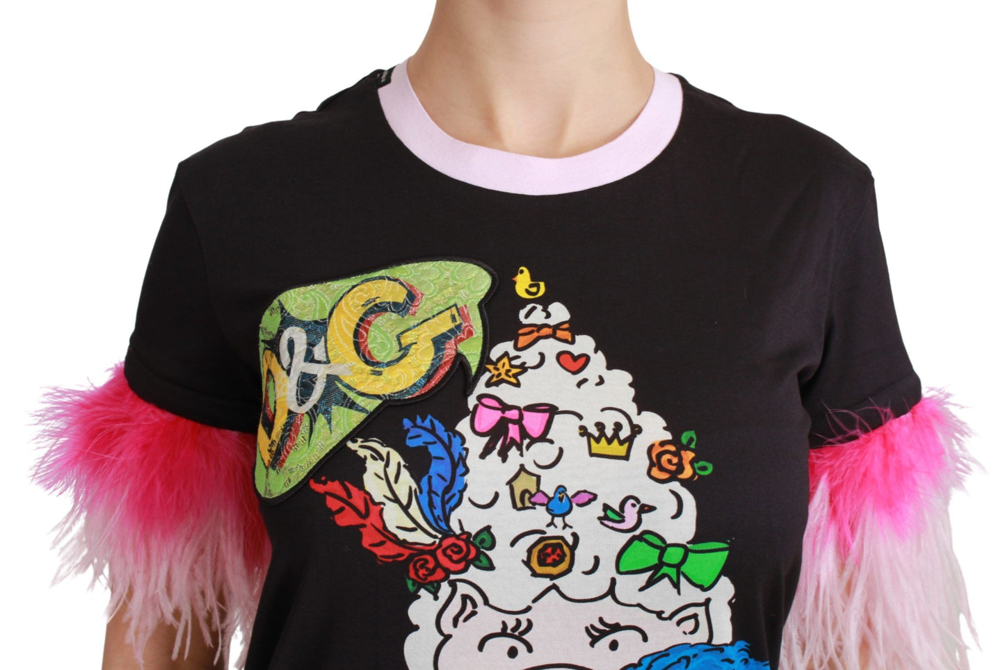 Dolce & Gabbana T-shirt nera in cotone con scritta "YEAR OF THE PIG"