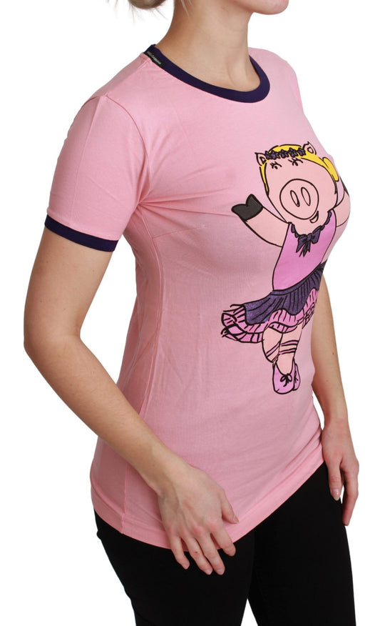 Dolce & Gabbana Pink YEAR OF THE PIG Top T-shirt in cotone