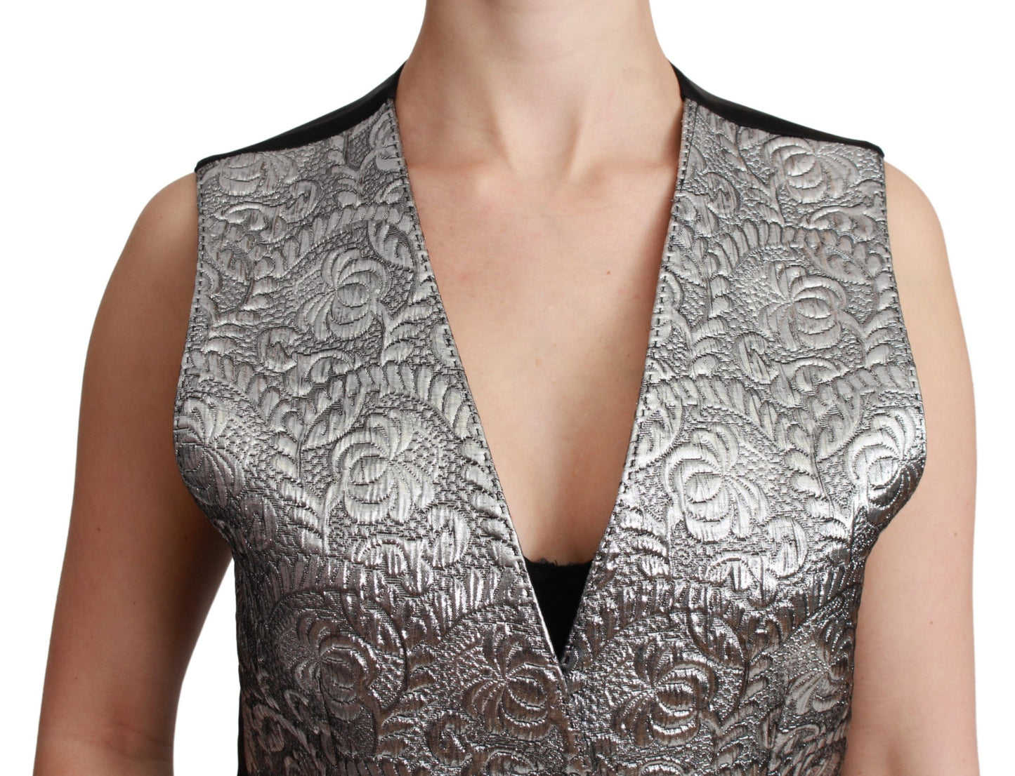 Dolce & Gabbana Top senza maniche in broccato argento metallizzato