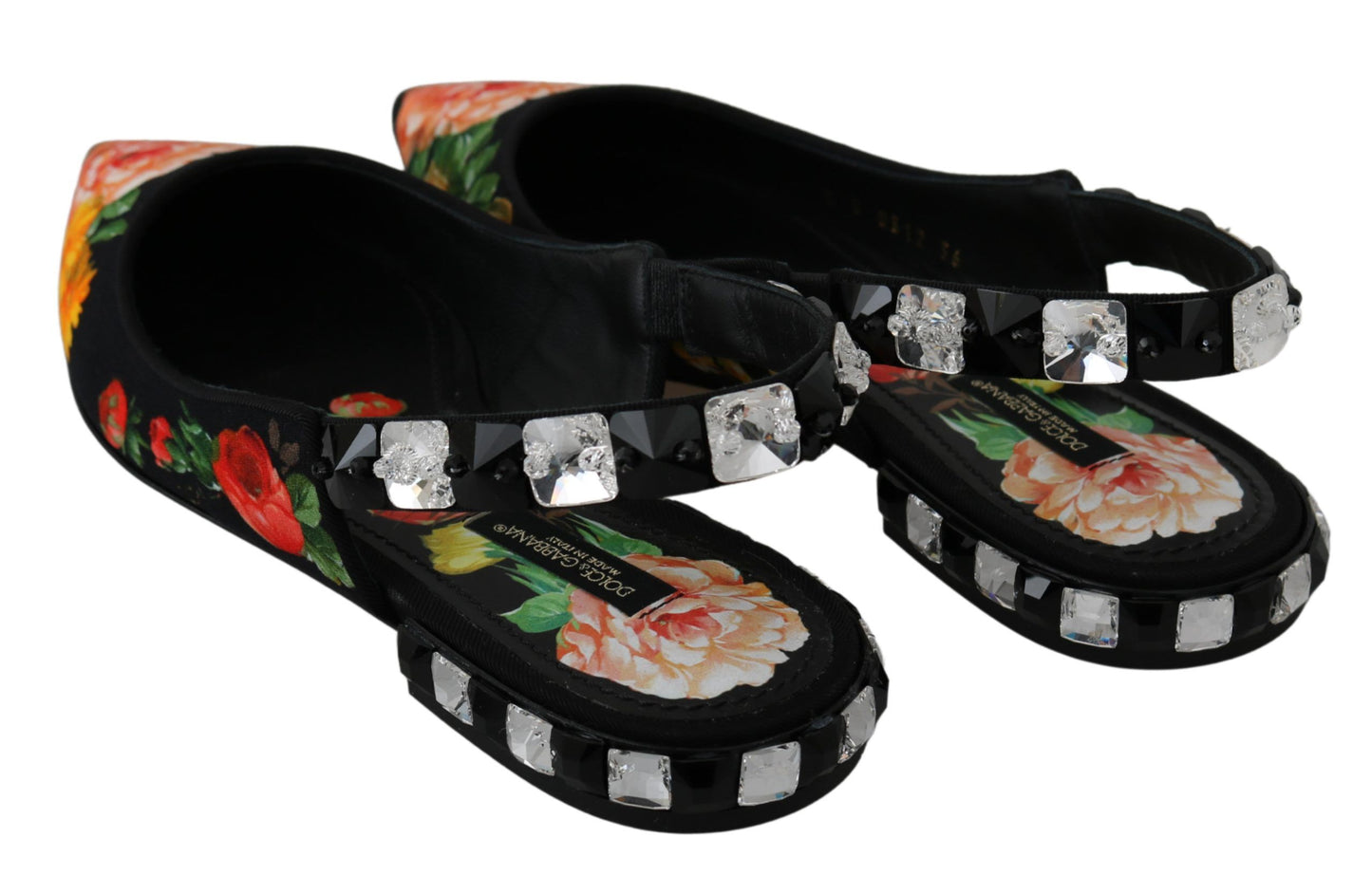 Scarpe basse Dolce & Gabbana con cinturino posteriore in cristallo floreale nero
