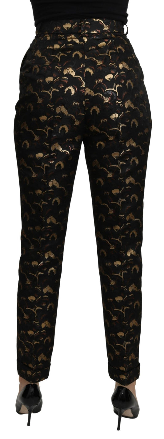 Pantaloni a vita alta in broccato nero e oro Dolce & Gabbana