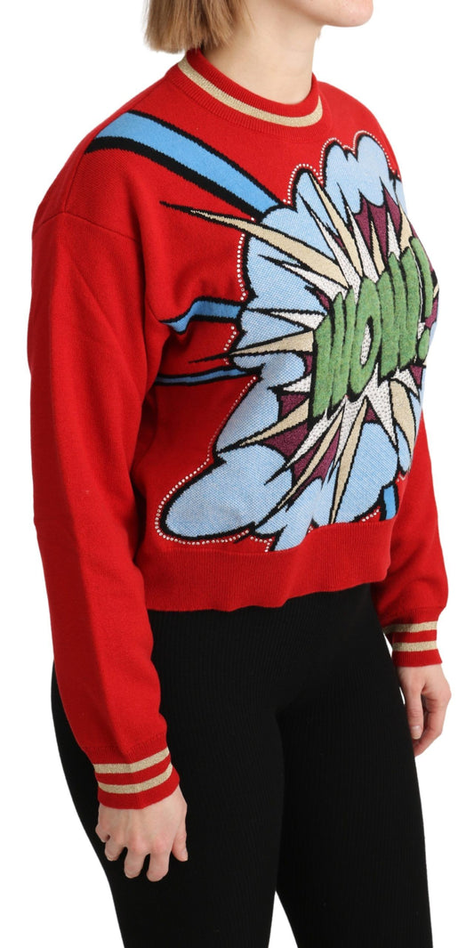 Dolce & Gabbana Maglione rosso lavorato a maglia in cashmere con motivo cartoon