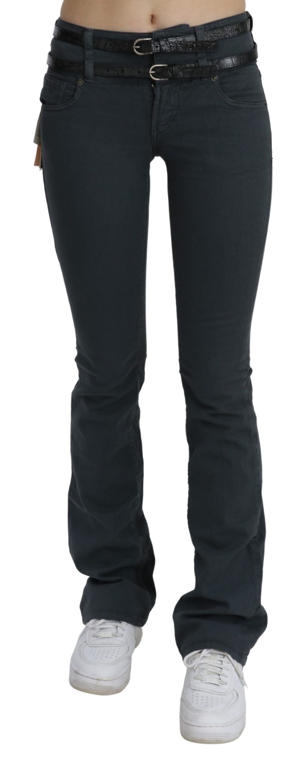 Jeans slim a vita media in denim svasato grigio John Galliano