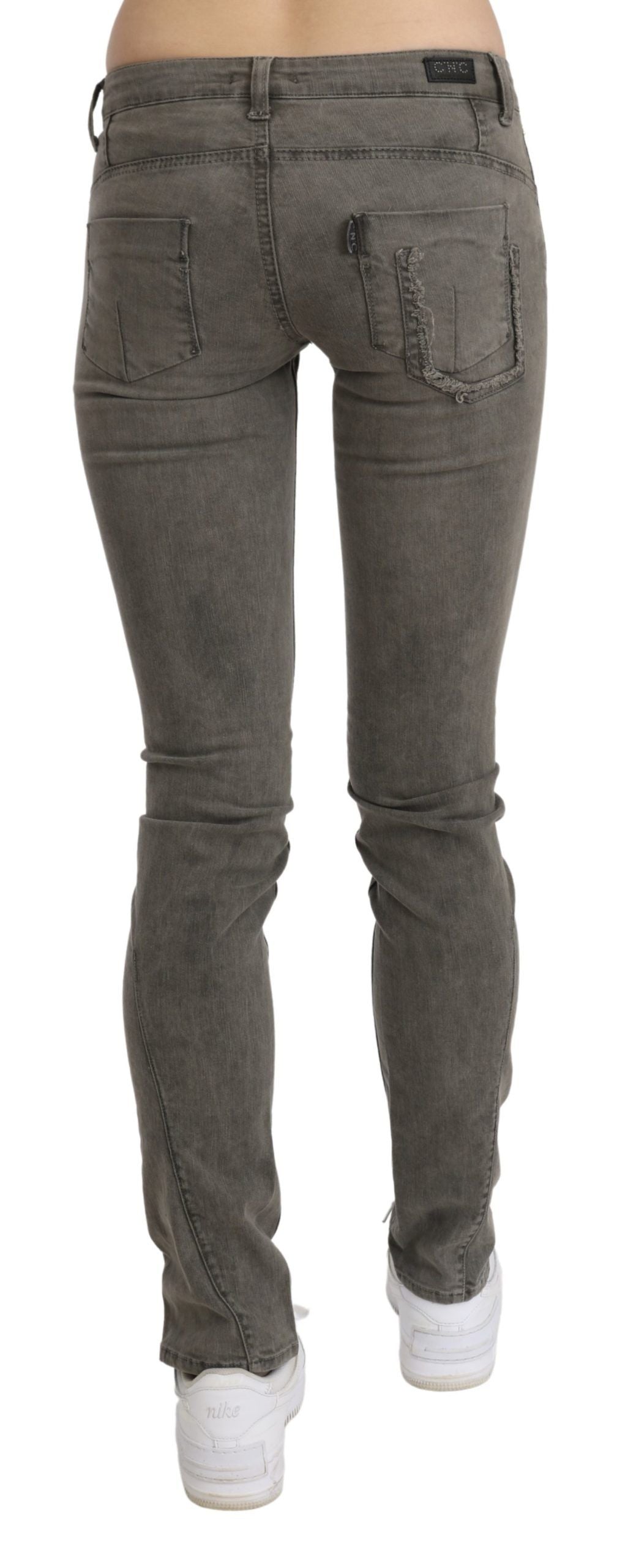 Jeans skinny in denim di cotone a vita bassa grigi Costume National