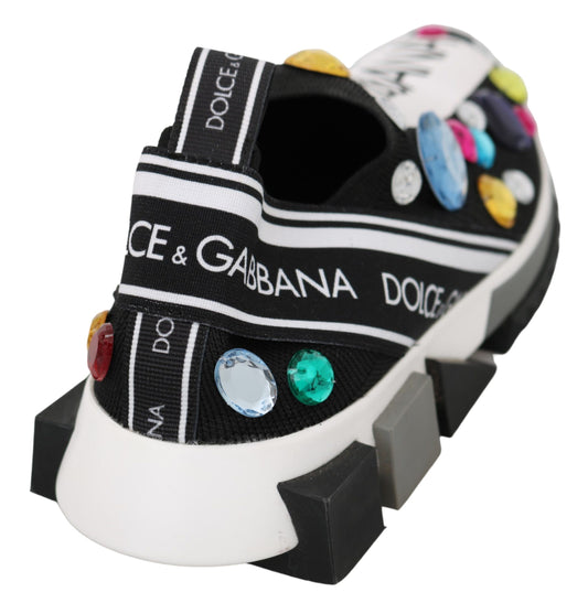 Scarpe da ginnastica nere multicolore con cristalli Dolce & Gabbana