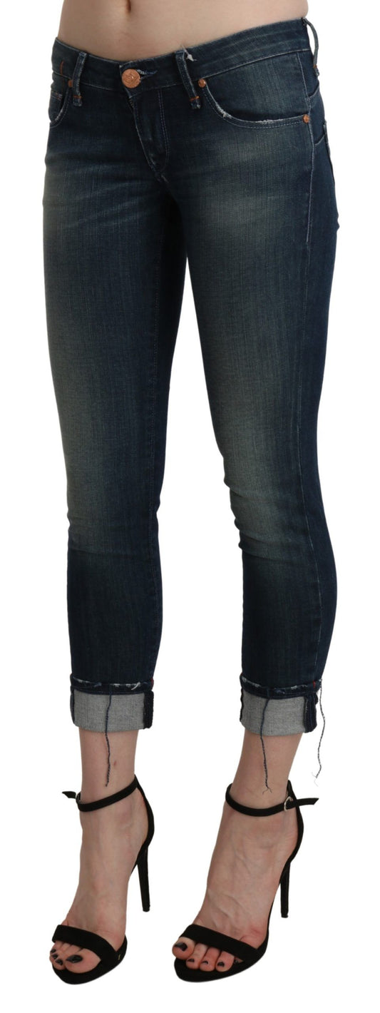 Pantaloni in denim skinny cropped a vita bassa, lavati blu Acht