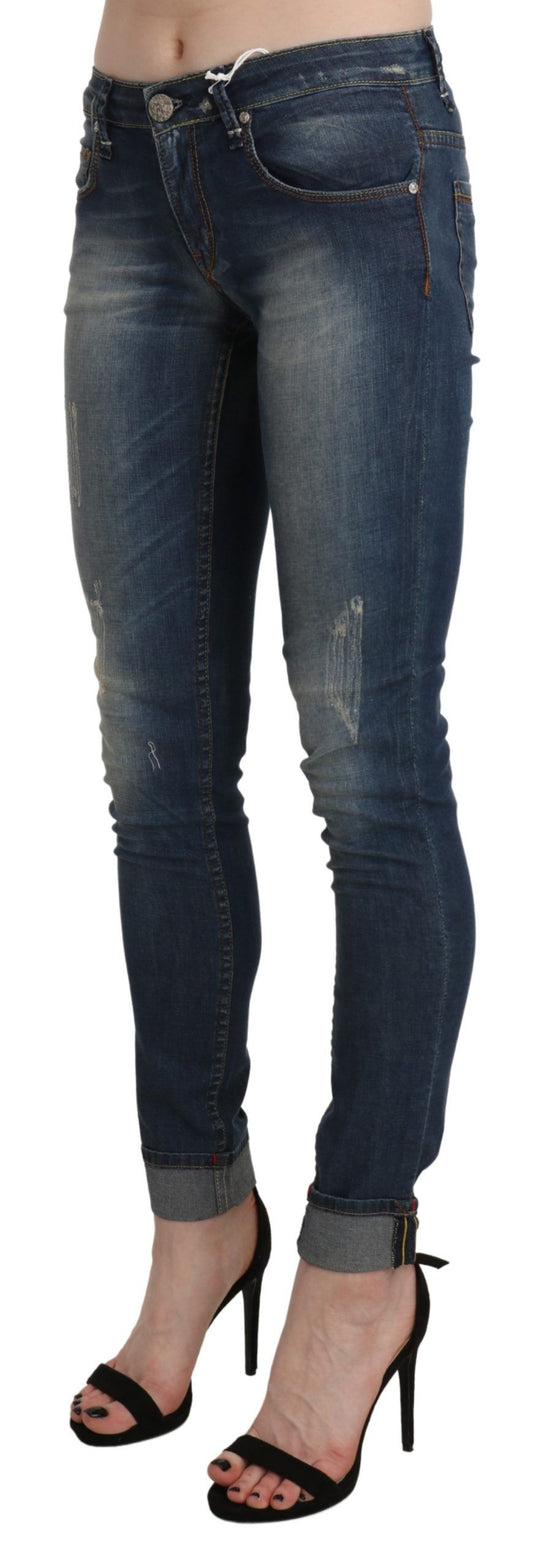 Pantaloni in denim skinny a vita bassa, lavati blu Acht