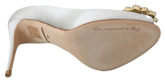 Scarpe con tacco a spillo in raso con cristalli bianchi Dolce & Gabbana