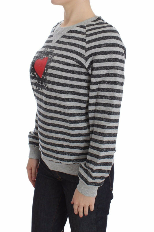 Maglione girocollo in cotone a righe grigio Exte