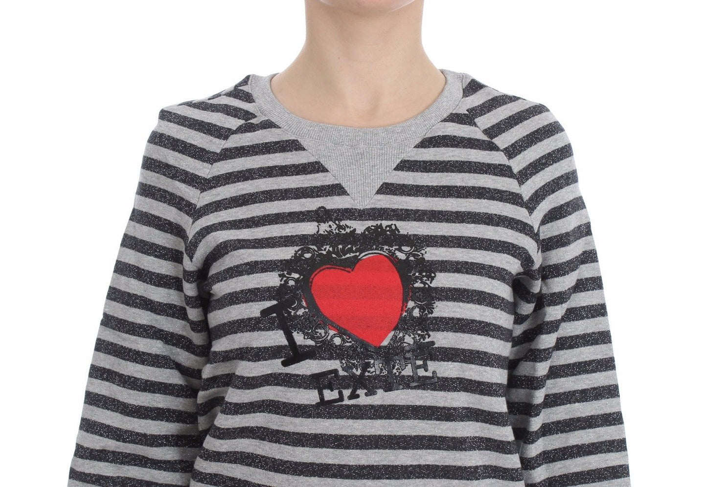 Maglione girocollo in cotone a righe grigio Exte
