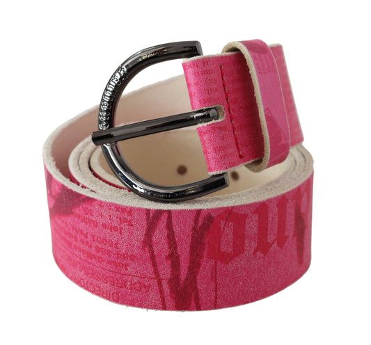 Cintura con fibbia rotonda in pelle rosa con logo John Galliano