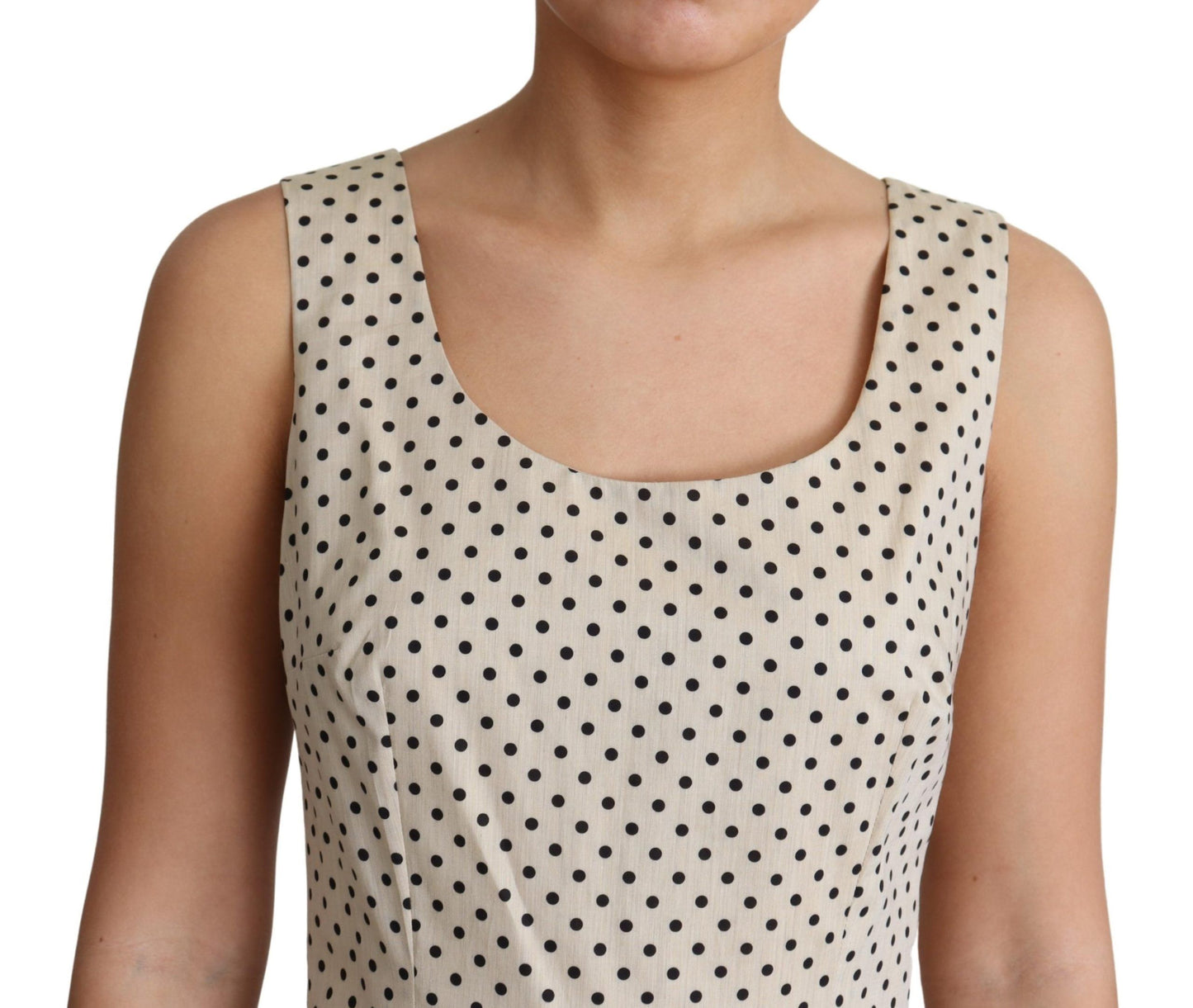 Abito a trapezio in cotone a pois beige Dolce & Gabbana