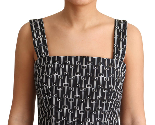Abito a trapezio in cotone con motivo bianco e nero Dolce & Gabbana